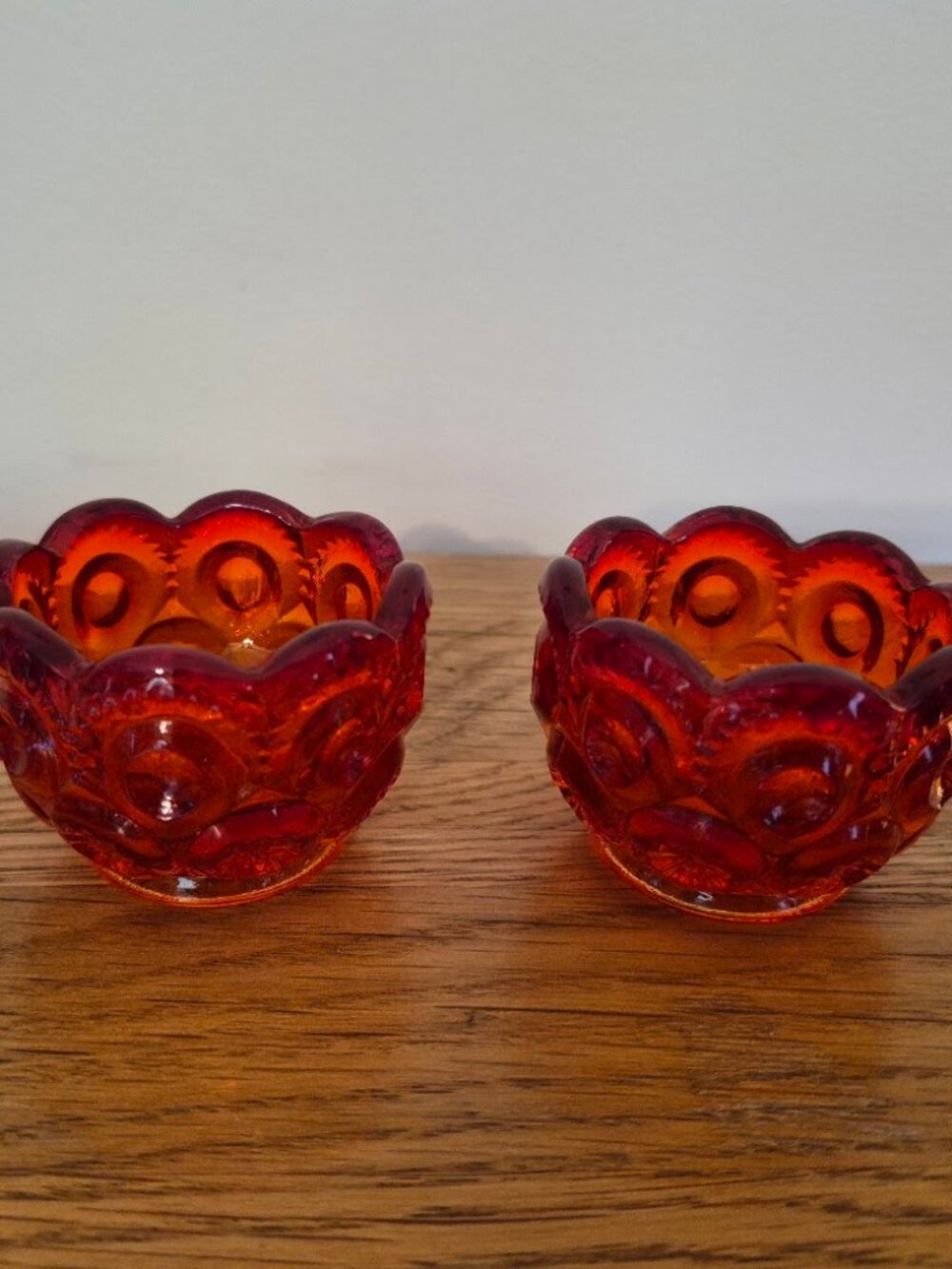 Vintage LE Smith Moon & Star Red/Orange Glass Open Salt Dip Cellar